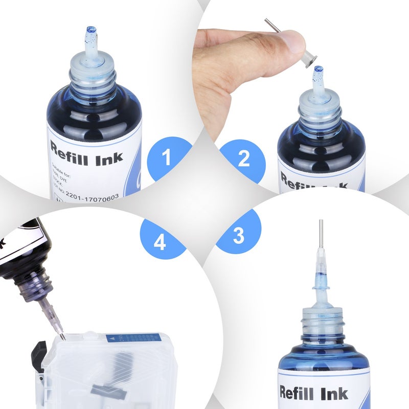 TBTeek Inkjet Printer Refill Dye Ink kit 4 Color for LC201 LC203 LC205 Refillable Cartridges and CISS, for MFC-J460DW MFC-J680DW MFC-J885DW MFC-J5520DW MFC-J5620DW MFC-J5720DW - Image 4